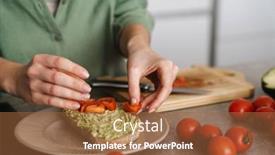  Presentation with avocado - Beautiful presentation theme featuring woman-making-delicious-bruschetta backdrop and a red colored foreground