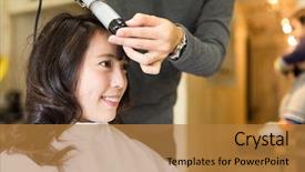  Presentation with hair salon - Colorful PPT layouts enhanced with woman making her hair in salon backdrop and a gold colored foreground