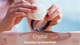  Presentation with jewelry - PPT layouts with woman making jewelry at home background and a coral colored foreground