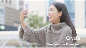  Presentation with stream - Colorful presentation theme enhanced with woman making live stream backdrop and a  colored foreground