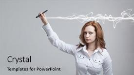  Presentation with magic - Beautiful PPT theme featuring woman making magic effect - flash backdrop and a light gray colored foreground
