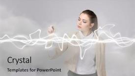  Presentation with renewable energy atmospheric pollution concept - Cool new PPT theme with woman making magic effect - flash backdrop and a  colored foreground