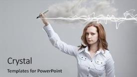  Presentation with magic - Audience pleasing presentation design consisting of woman making magic effect - flash backdrop and a light gray colored foreground