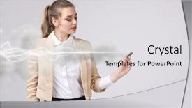  Presentation with renewable energy atmospheric pollution concept - Amazing theme having woman making magic effect - flash backdrop and a  colored foreground