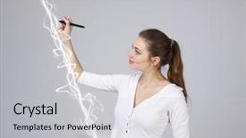  Presentation with renewable energy atmospheric pollution concept - PPT layouts having woman making magic effect - flash background and a light gray colored foreground
