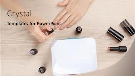  Presentation with manicure - Cool new theme with woman making manicure near ultraviolet lamp on table backdrop and a lemonade colored foreground