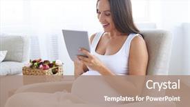  Presentation with pregnant woman - PPT layouts having woman making notes in jotter background and a coral colored foreground