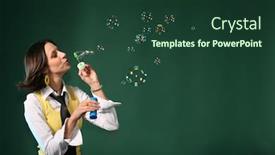  Presentation with making soap - Presentation theme having woman making soap bubbles on green background with copy space happy lifestyle concept background and a tawny brown colored foreground