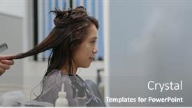  Presentation with real woman hair texture human - Beautiful PPT layouts featuring woman making straight of the hair backdrop and a gray colored foreground