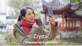  Presentation with video - Presentation theme with woman making video call background and a gray colored foreground