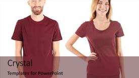  Presentation with people - PPT layouts enhanced with woman man - young people wearing t-shirts background and a tawny brown colored foreground