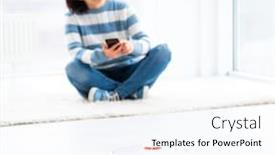  Presentation with smartphone - Theme enhanced with woman-managing-automatic-vacuum-cleaner background and a sky blue colored foreground