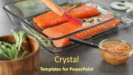  Presentation with salmon dish - PPT layouts enhanced with woman marinating salmon fillet in baking dish background and a tawny brown colored foreground