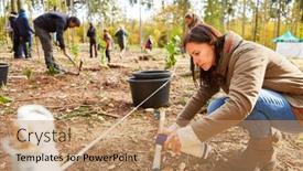  Presentation with spray - Slide deck featuring woman-marks-a-tree-pole background and a coral colored foreground