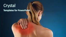  Presentation with shoulder pain - Audience pleasing presentation design consisting of woman massaging pain back backdrop and a navy blue colored foreground