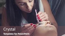  Presentation with salon - Presentation theme enhanced with woman-master-in-salon-making background and a violet colored foreground