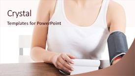  Presentation with blood pressure - Beautiful theme featuring woman measures her blood pressure backdrop and a  colored foreground