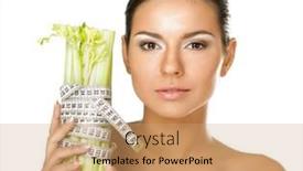  Presentation with tape - Amazing PPT theme having woman measuring a vegetable with a measure tape isolated on white backdrop and a coral colored foreground