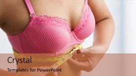  Presentation with band - Audience pleasing PPT theme consisting of woman measuring breast band size with yellow measuring tape on room backdrop and a red colored foreground