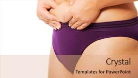  Presentation with fat - Cool new PPT layouts with woman measuring fat belly in underwear backdrop and a coral colored foreground