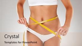  Presentation with slim body - Colorful presentation design enhanced with woman measuring her slim body backdrop and a coral colored foreground