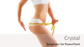  Presentation with slim body - Amazing PPT theme having woman measuring her slim body isolated on white background backdrop and a lemonade colored foreground