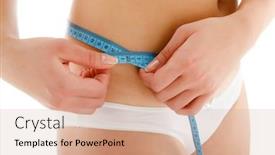  Presentation with slim body - Colorful presentation theme enhanced with woman measuring her slim body isolated on white background backdrop and a soft green colored foreground