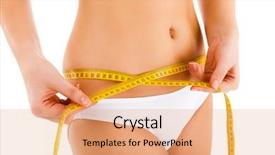  Presentation with slim body - Slide set having woman measuring her slim body isolated on white background background and a coral colored foreground