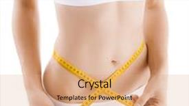  Presentation with slim body - Presentation with woman measuring her slim body isolated on white background background and a coral colored foreground