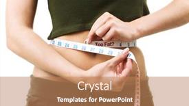  Presentation with measuring - Presentation design with woman-measuring-her-waist background and a coral colored foreground