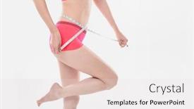  Presentation with healthy lifestyles - PPT theme featuring woman measuring perfect shape of beautiful hips healthy lifestyles concept background and a sky blue colored foreground