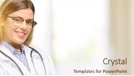  Presentation with professional - Slide deck enhanced with woman medical professional with cross background and a  colored foreground