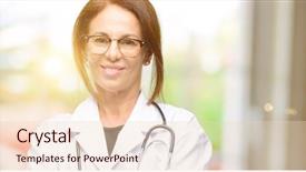  Presentation with red cross medical - Beautiful PPT theme featuring woman medical professional with cross backdrop and a  colored foreground