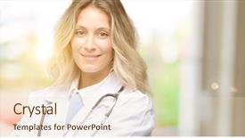  Presentation with medical cross - Audience pleasing slides consisting of woman medical professional with cross backdrop and a lemonade colored foreground