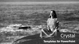  Presentation with beach rocks - Audience pleasing presentation theme consisting of woman-meditating-on-rocks backdrop and a dark gray colored foreground