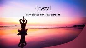  Presentation with sad woman silhouette - PPT theme with woman meditating on the beach background and a light blue colored foreground