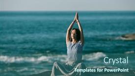  Presentation with sea - Slide deck with woman-meditating-on-the-sea background and a ocean colored foreground