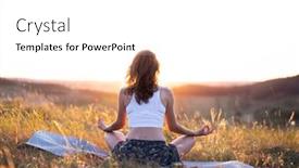  Presentation with outdoors - PPT theme with woman-meditating-outdoors-at-sunset background and a white colored foreground