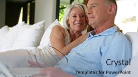  Presentation with veranda - Presentation consisting of woman menopause - couple sat on their veranda background and a light blue colored foreground