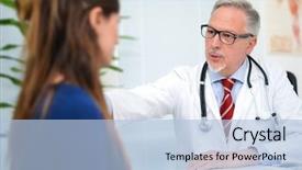  Presentation with menopause - PPT theme featuring woman menopause - doctor talking to a patient background and a light blue colored foreground