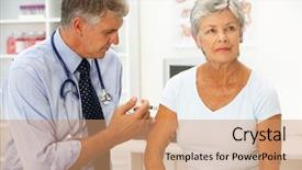  Presentation with woman menopause - Slide deck featuring woman menopause - doctor with female patient background and a coral colored foreground