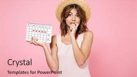  Presentation with menopause - Slide deck consisting of woman menopause - portrait of embarrassed ute girl background and a lemonade colored foreground