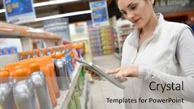  Presentation with merchandise - Beautiful slide set featuring woman merchandiser checking products available backdrop and a light gray colored foreground