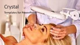  Presentation with beautician - Theme having woman middle-aged in spa salon with young beautician tweezing eyebrow under lamp by beautician background and a lemonade colored foreground