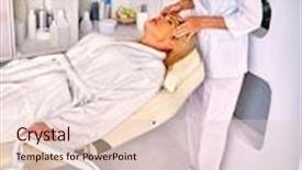  Presentation with anti aging - Beautiful PPT theme featuring woman middle-aged take face and neck massage in spa salon anti aging massage backdrop and a lemonade colored foreground