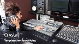  Presentation with audio mixing - Beautiful PPT theme featuring woman mixing audio in recording backdrop and a dark gray colored foreground
