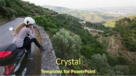  Presentation with rides - Presentation theme with woman-motorcyclist-rides background and a tawny brown colored foreground