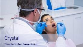  Presentation with doctor examining a newborn baby - Cool new theme with woman mouth at medical clinic backdrop and a sky blue colored foreground