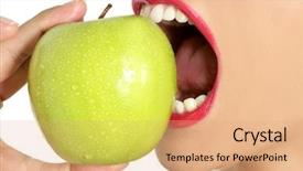  Presentation with mouth - PPT theme featuring woman mouth detail of bite background and a coral colored foreground
