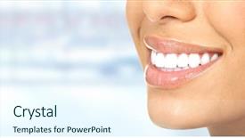  Presentation with mouth - Audience pleasing presentation theme consisting of woman mouth with great teeth backdrop and a sky blue colored foreground